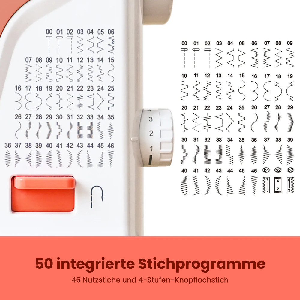 PooLin EOC01 – Elektronische Nähmaschine mit 50 Stichen & 8 Nähfüßen
